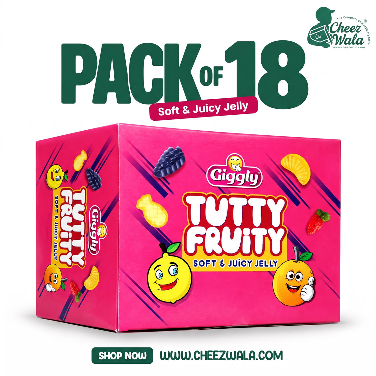 Giggly | Tutty Fruity Soft & Juicy Jelly - Pack of 18