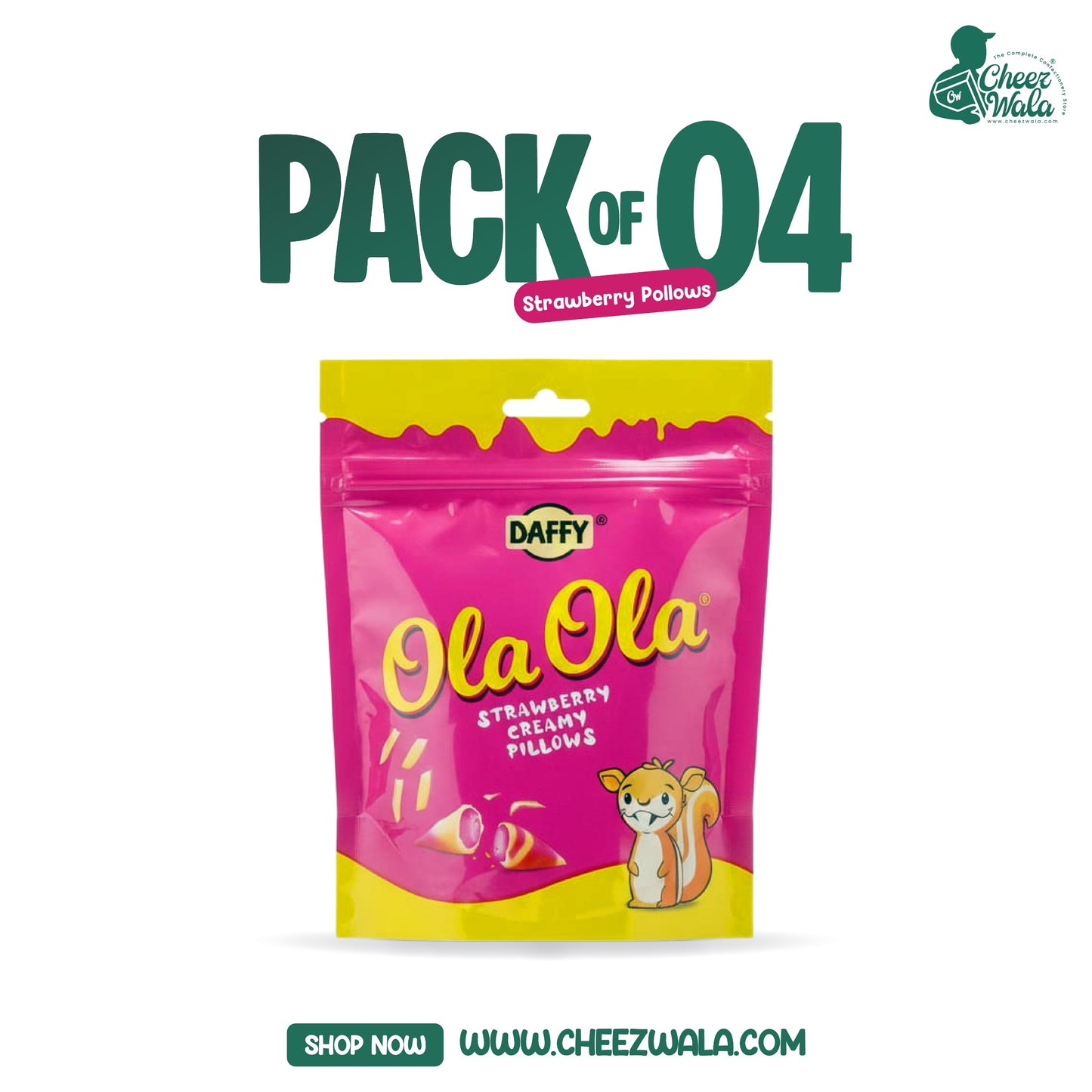 Daffy | Ola Ola Strawberry Pillow Wafer - Pack Of 04
