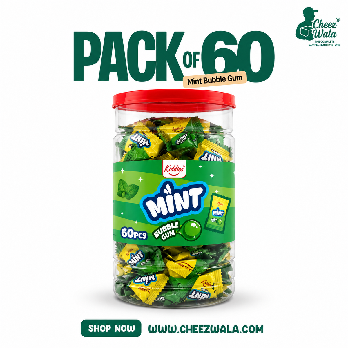 Kiddies | Mint Bubble Gum - Pack of 60