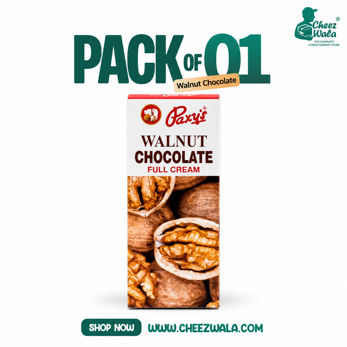 Paxy | Walnut Chocolate Full Cream Bar - Pack of 01