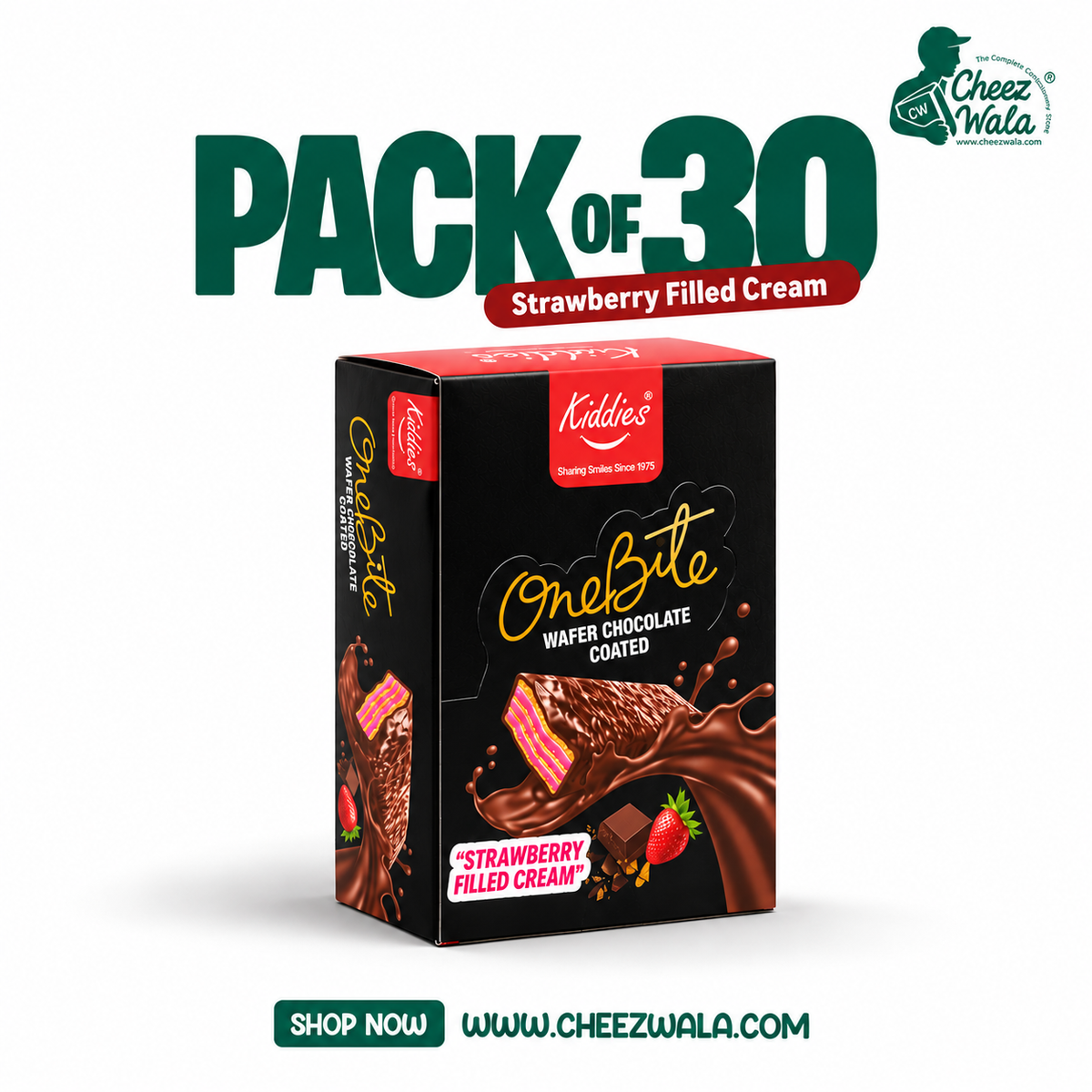 Kiddies | One Bite Strawberry Filled Wafer - Pack of 30
