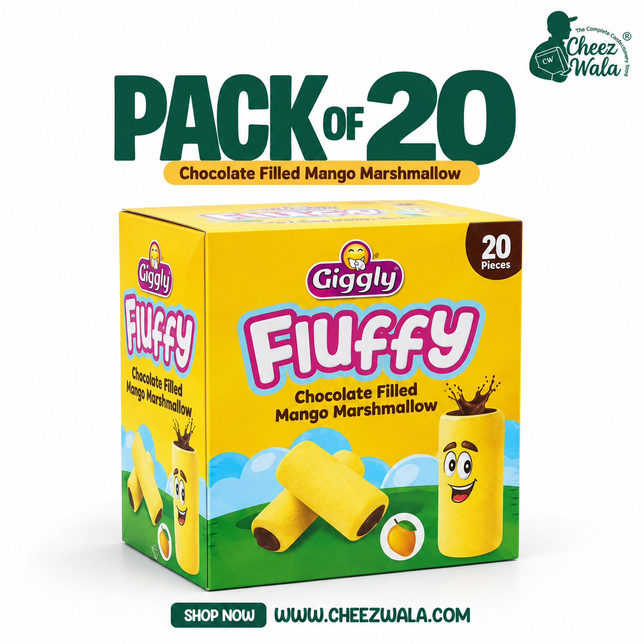 Giggly | Fluffy Chocolate Filled Mango Marshmallow - Pack of 20