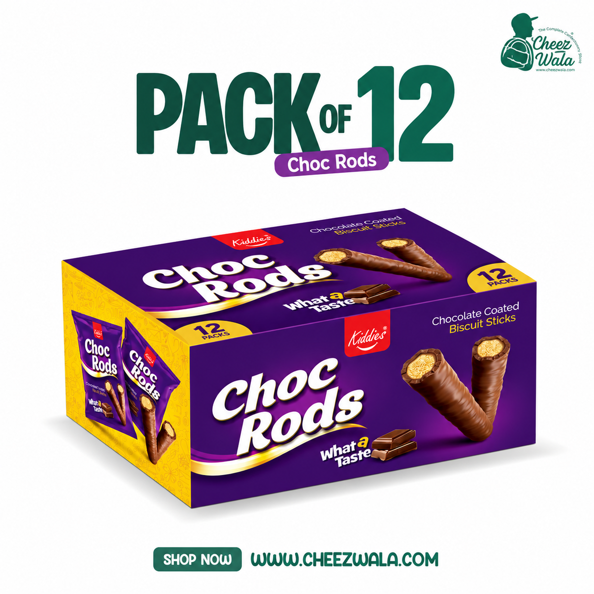 Kiddies | Choc Rods Chocolate Coated Biscuit Sticks - Pack of 12