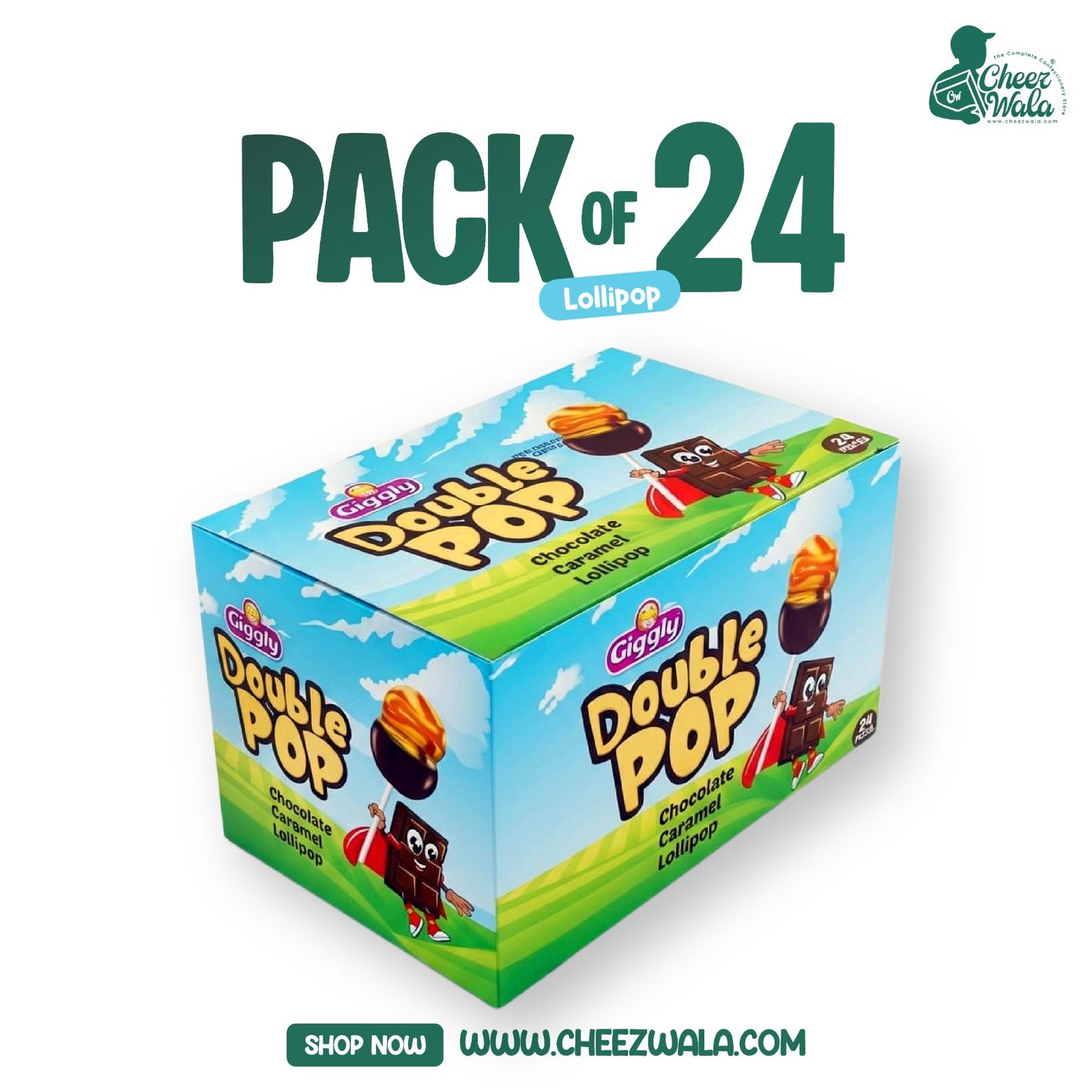 Giggly | Double Pop Chocolate Caramel Lollipop - Pack of 24