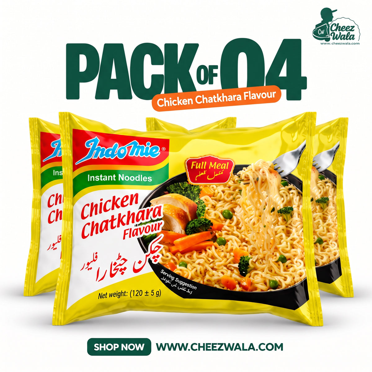 Indomie | Chicken Chatkhara Flavor Noodles 120gms - Pack of 04