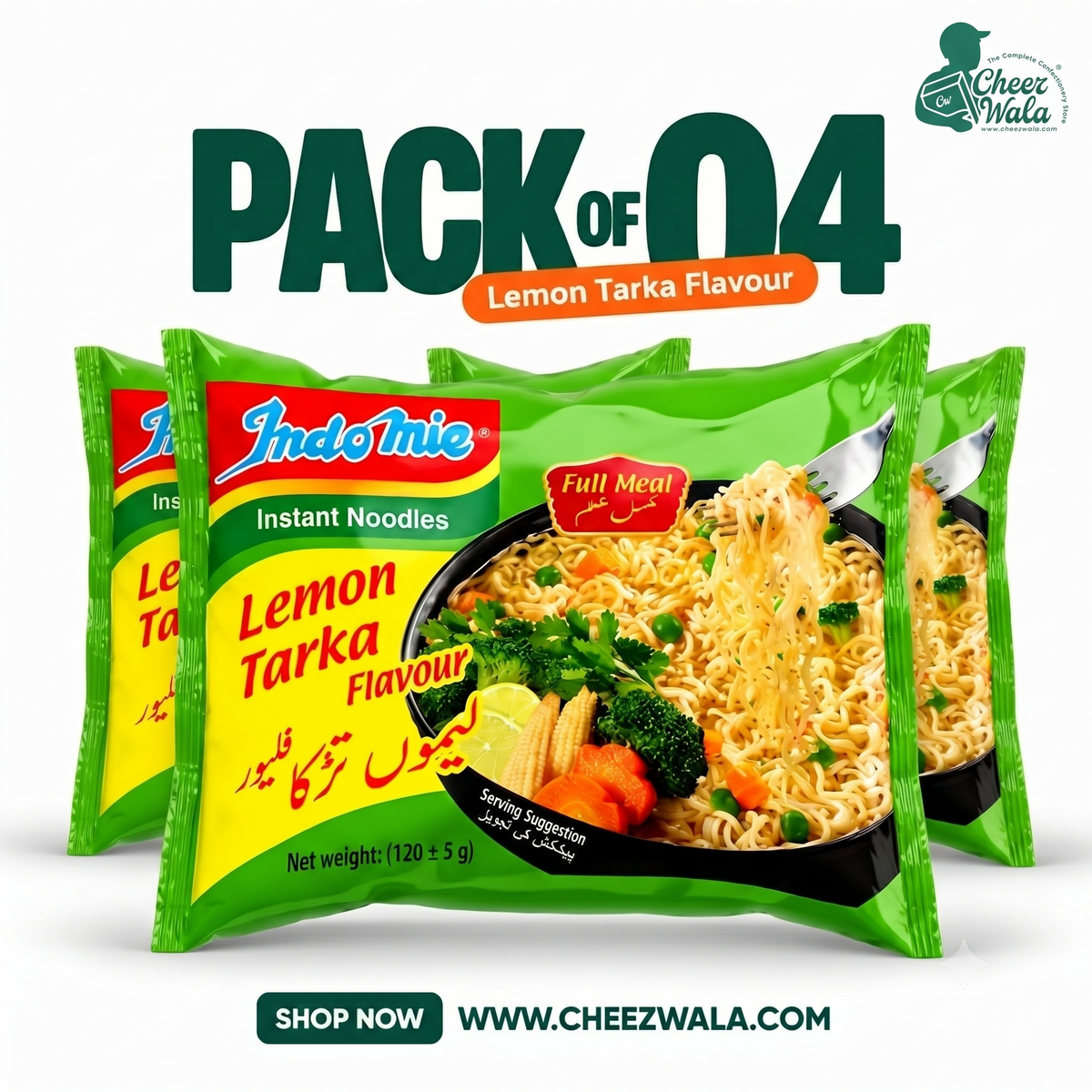 Indomie | Lemon Tarka Flavor Noodles 120gms - Pack of 04