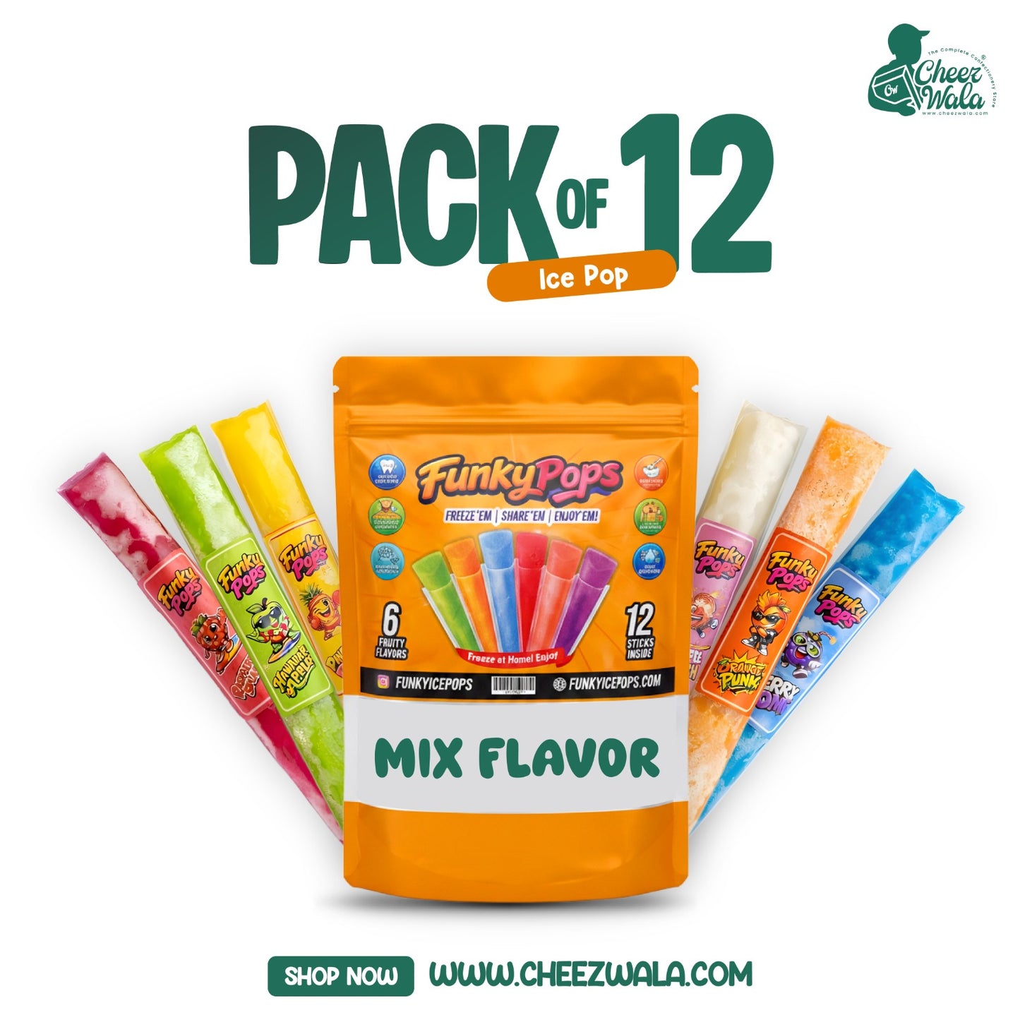 Funky | Ice Pops Mix Flavors - Pack of 12