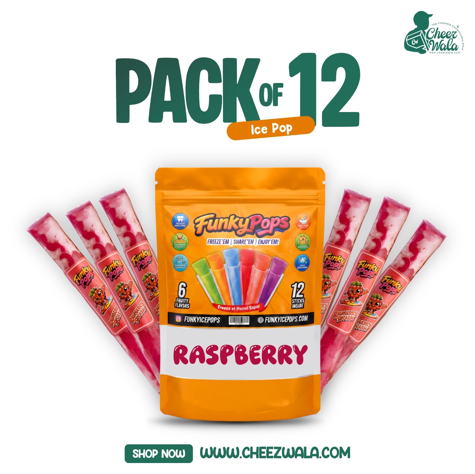 Funky | Ice Pops Raspberry Flavors - Pack of 12 – CheezWala