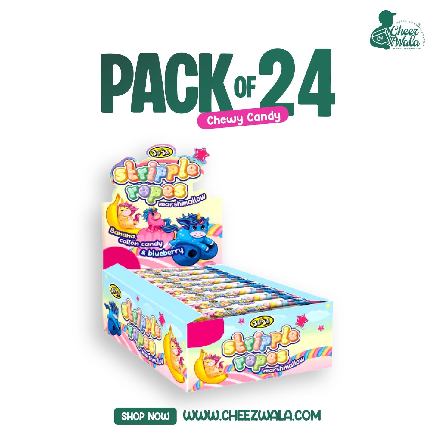 Jojo | Stripple Ropes Marshmallow - Pack of 24 (Rs. 10)