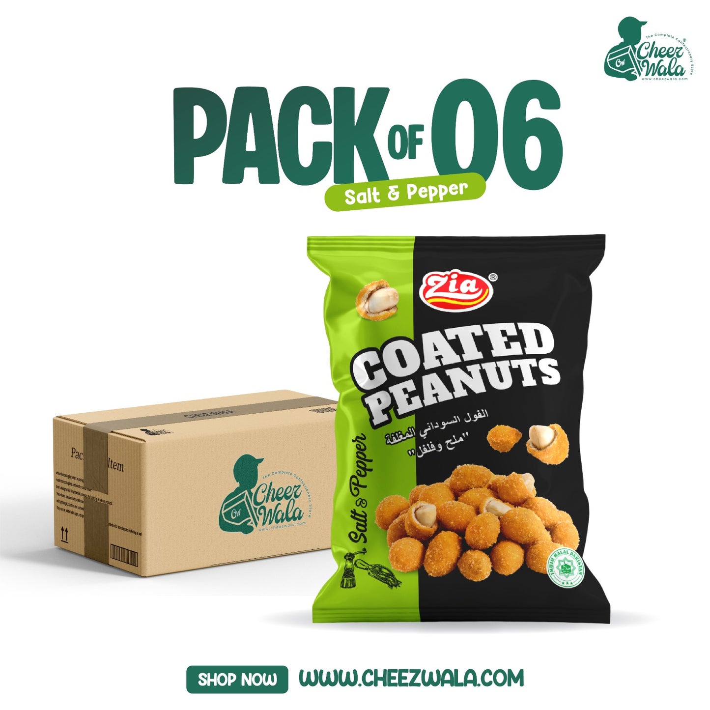 Zia | Salt & Pepper Coated Peanuts - Pack of 06