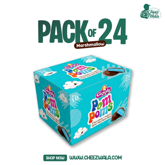 Giggly | Pom Poms Chocolate Coated Mint Marshmallow - Pack of 24