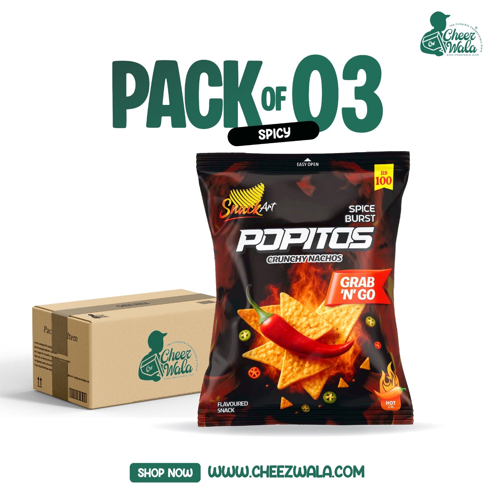 Sunny Popitos Spicy Burst Rs.100 - Pack of 3 | Spicy Snack | CheezWala