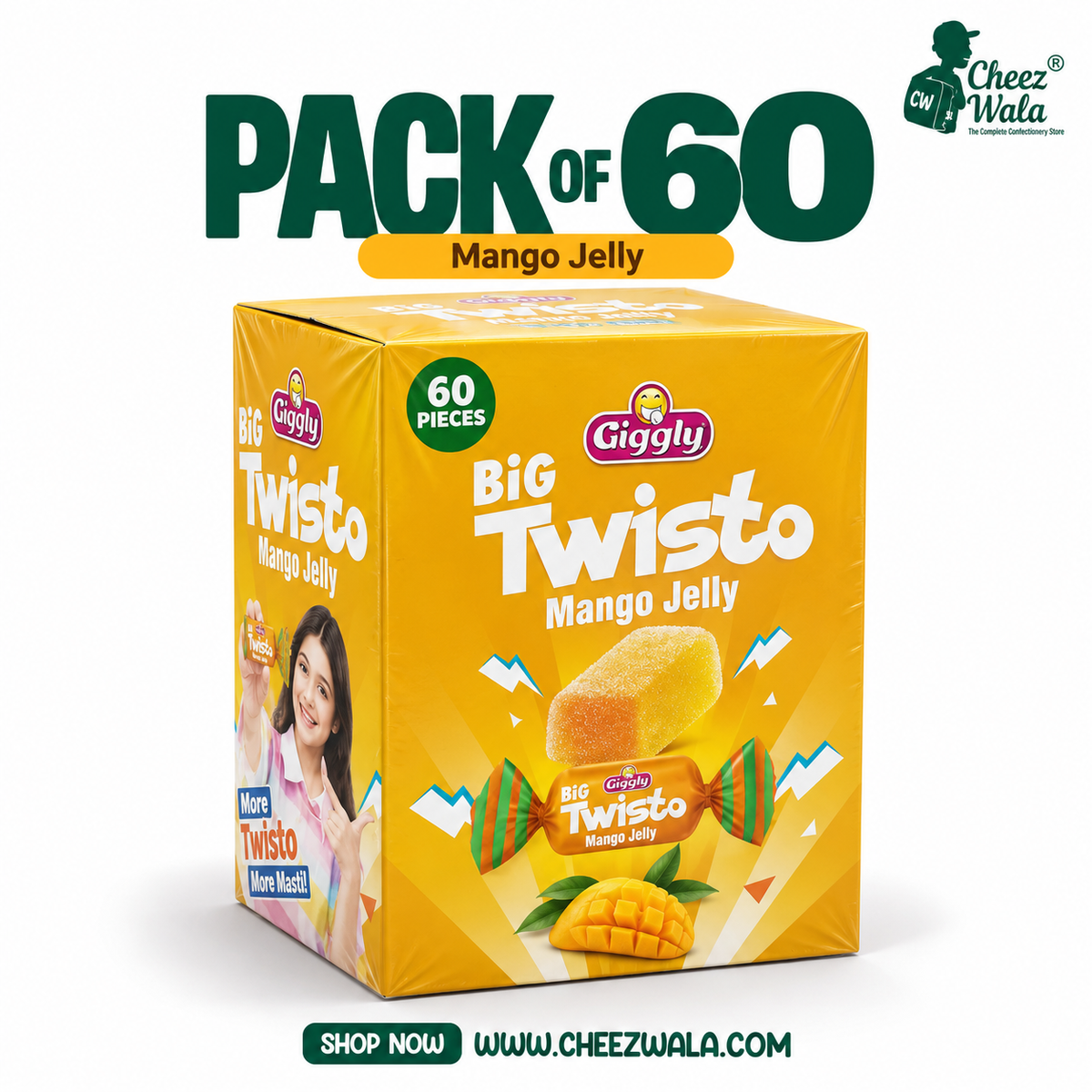 Giggly | Big Twisto Mango Jelly - Pack of 60