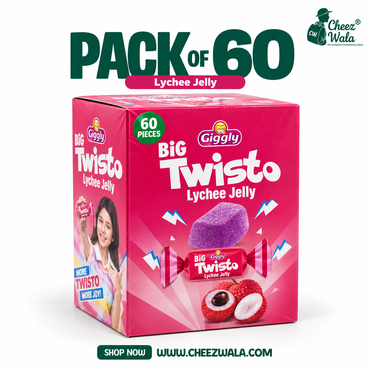 Giggly | Big Twisto Lychee Jelly - Pack of 60